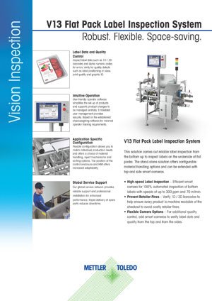 The V13 Flat Pack Label Inspection Datasheet | Download PDF