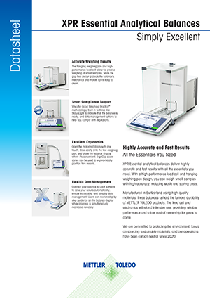 Datasheet: XPR Essential Analytical Balances